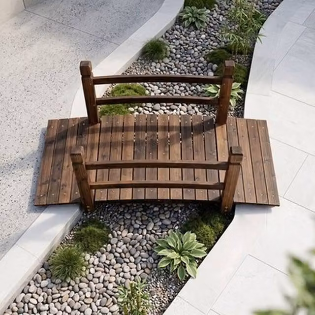 NESTLUNE Brown Wooden Decorative Outdoor Walkway Garden Bridge – 1