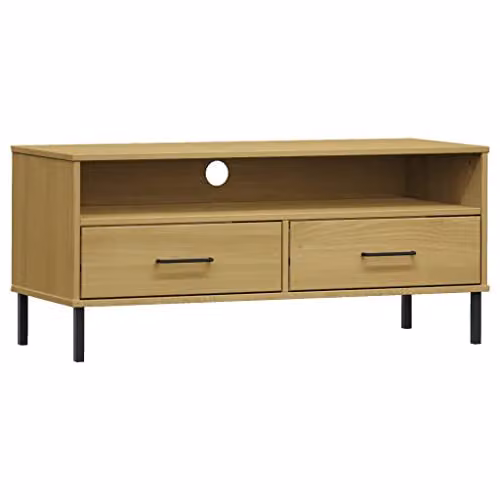 vidaXL OSLO Industrial TV Cabinet in Brown Solid Pine Wood with Metal Legs W/D/H: 106.0 x 40.0 x 46.5 cm