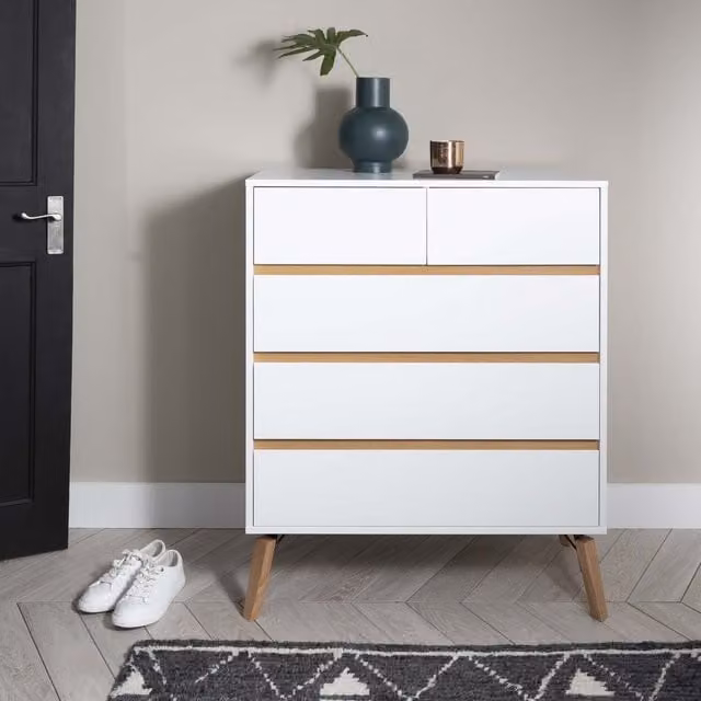 Otto 5 Drawer Chest of Drawers in White and Grey Pine Wood