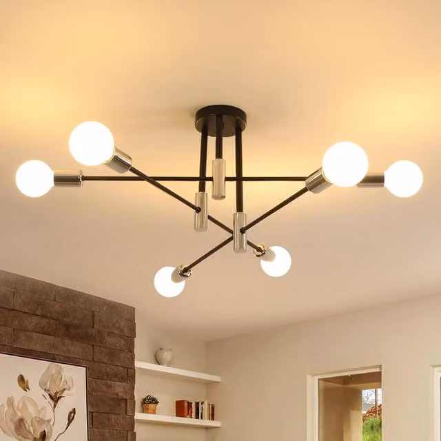 Goeco Industrial Retro 6-Light Ceiling Chandelier in Silver with E27 Base – 1