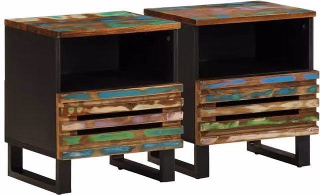 Berkfield Home Set of 2 Reclaimed Solid Wood Bedside Cabinets in Brown, W/D/H: 40 x 33 x 46 cm – 1