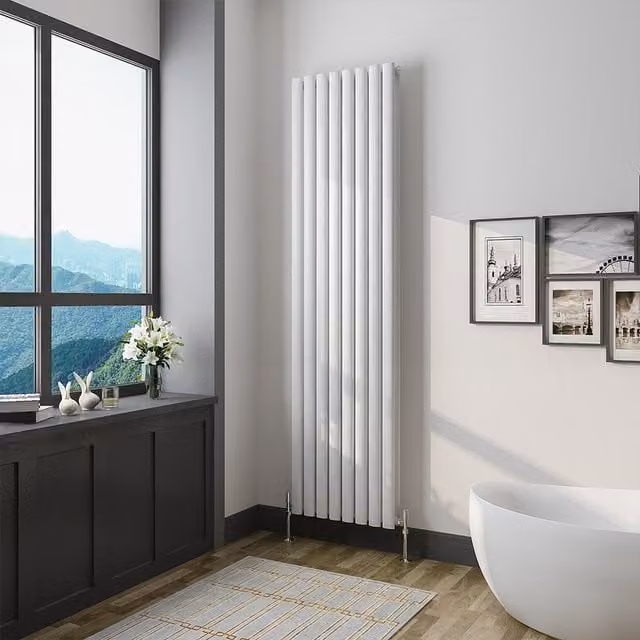 AicaBathroom Vertical Oval Column Radiator in White, Steel, H 180 cm x W 47.2 cm
