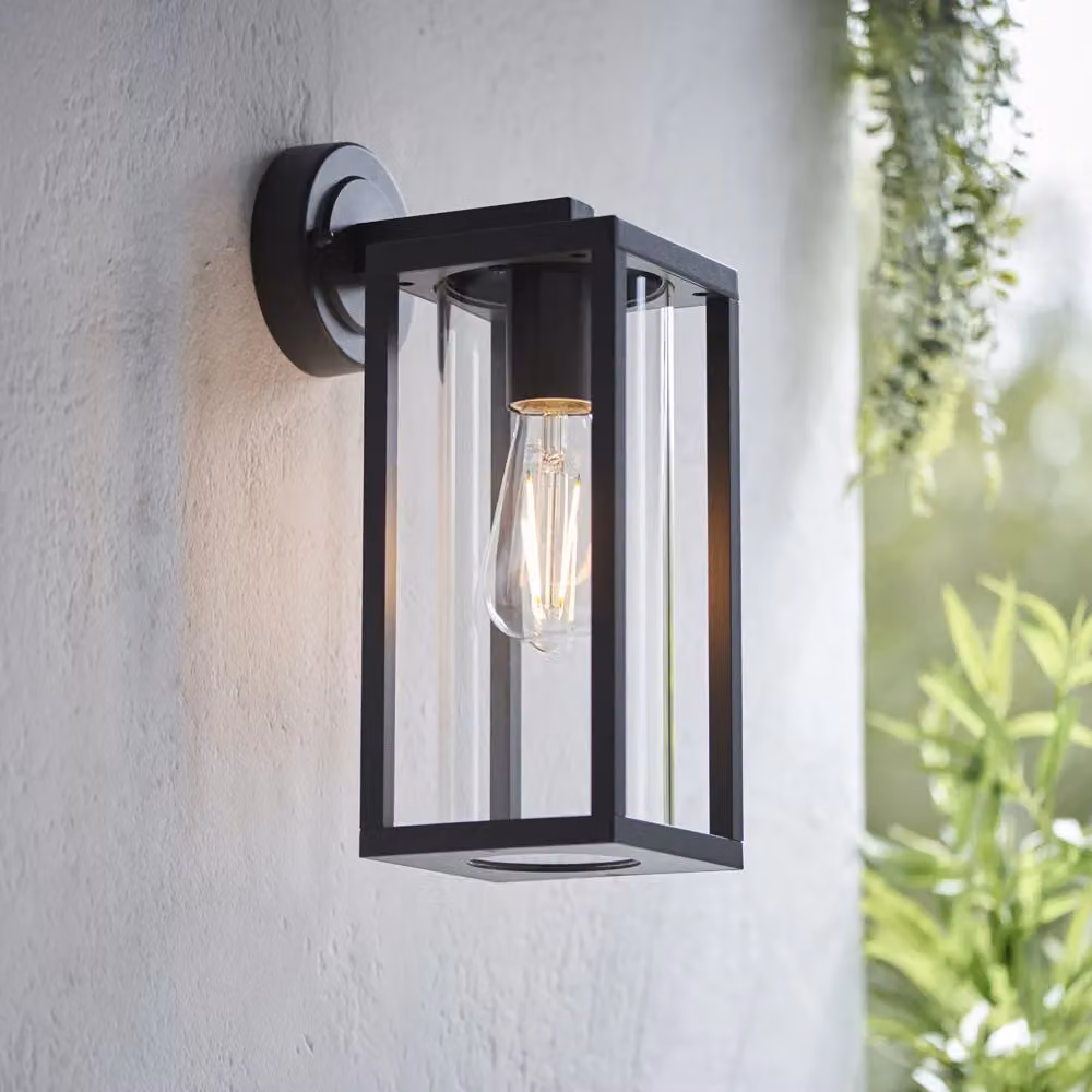 Loops Non Automatic Modern Outdoor Wall Light in Black with Transparent Glass Diffuser H 35.0 cm x W 19.5 cm x D 13.0 cm – 3