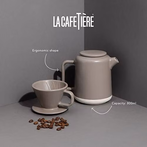La Cafetiere Seville Ceramic Pour Over Coffee Set, 4 Cup, Beige and Grey – 2