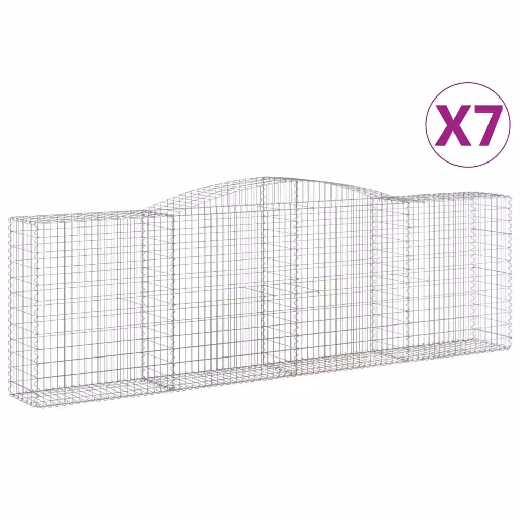 Berkfield Home Arched Gabion Baskets, 7 Piece Set, Silver Galvanised Steel, W: 400 cm, D: 50 cm, H: 120-140 cm – 2