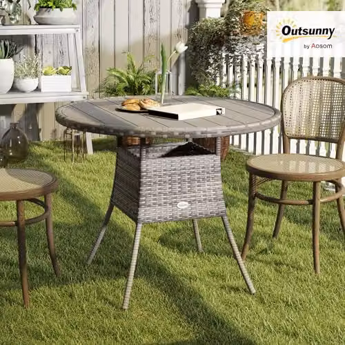 Outsunny Grey PE Rattan and Metal Outdoor Dining Table for Garden – 2
