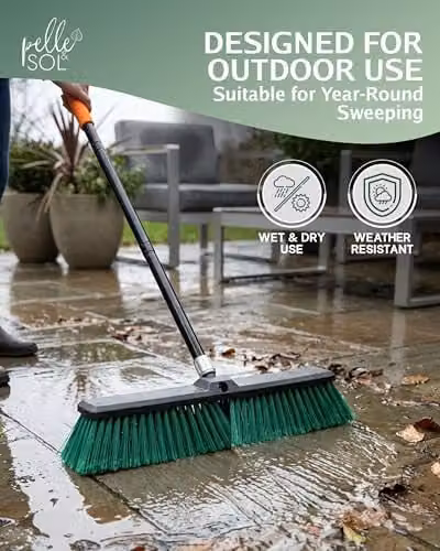 Pelle & Sol Heavy Duty Outdoor Garden Broom in Green, W: 45 cm, H: 140 cm – 6