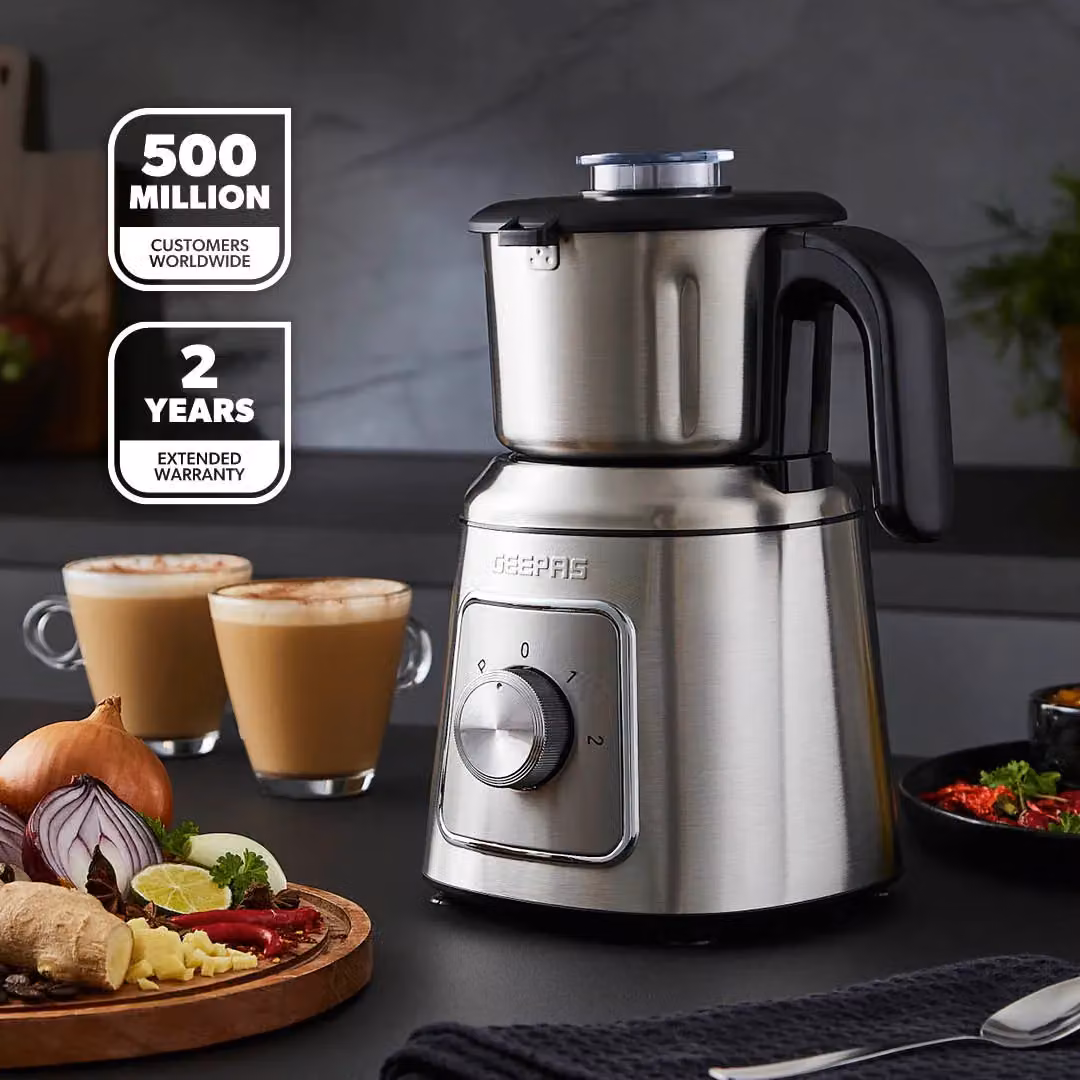 Geepas 600W Electric Wet and Dry Mixer Grinder and Coffee Grinder in Silver Stainless Steel – 2