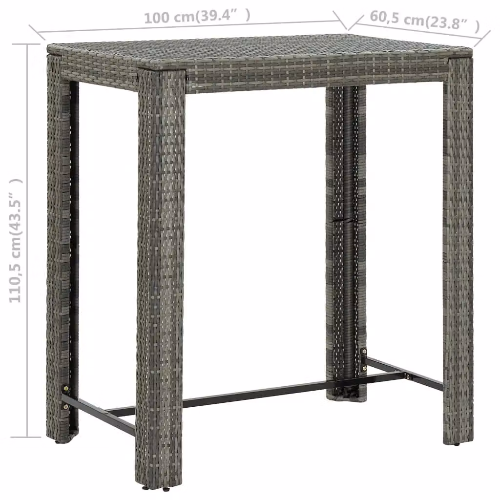 Berkfield Home Grey Poly Rattan Garden Bar Table W: 100 cm, D: 60.5 cm, H: 110.5 cm – 5