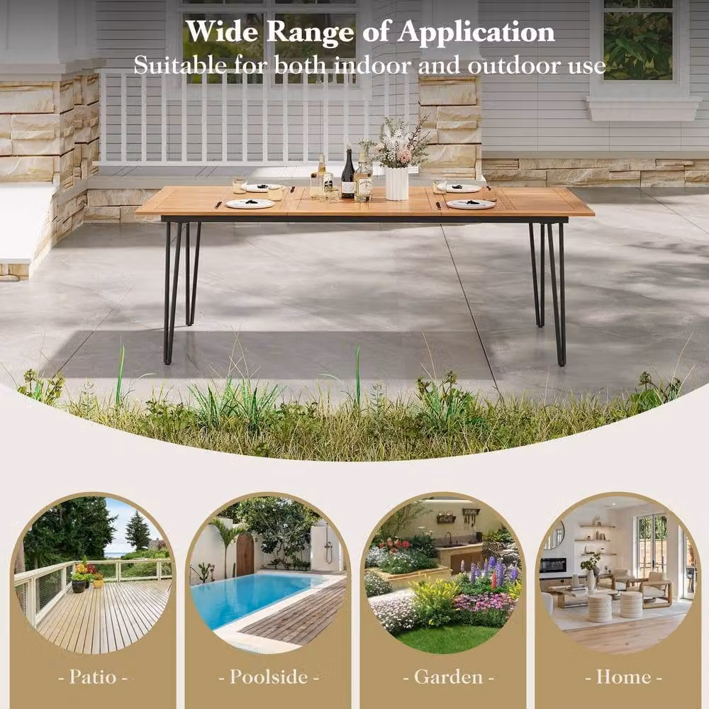 Costway Acacia Wood Rectangular Indoor and Outdoor Patio Dining Table in Natural Brown and Sand, W: 220 cm, D: 95 cm – 2