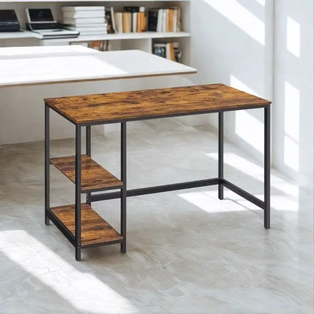 Pirlo Plush Industrial Rustic Computer Desk with Adjustable Shelves, Brown