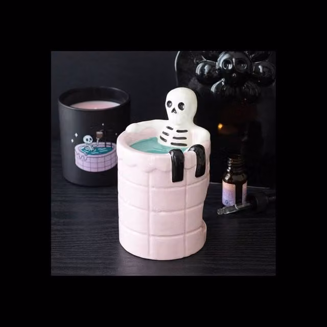 KDMD Dead Cool Skeleton Ceramic Tealight Oil Burner in Baby Pink and Petrol