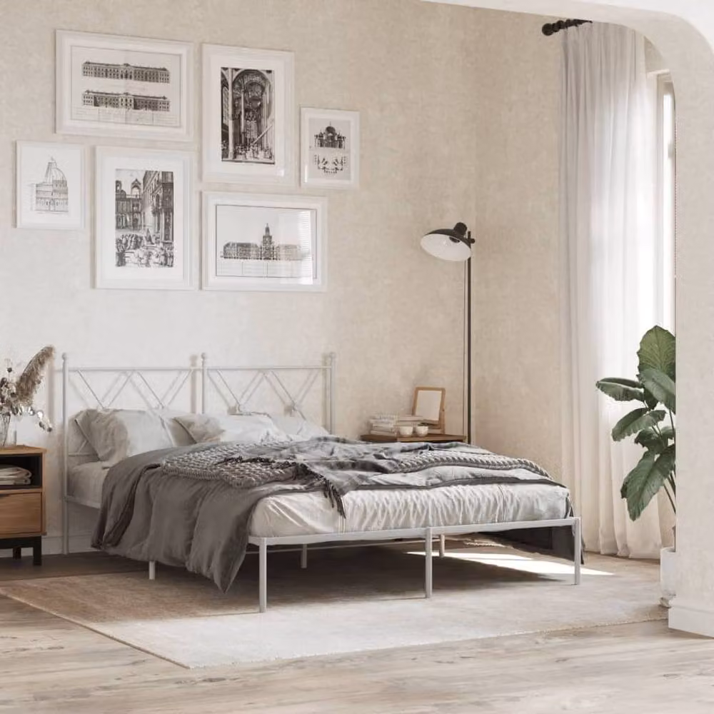Berkfield Home Metal Bed Frame with Headboard, White, W/D/H: 140 x 190 cm – 2