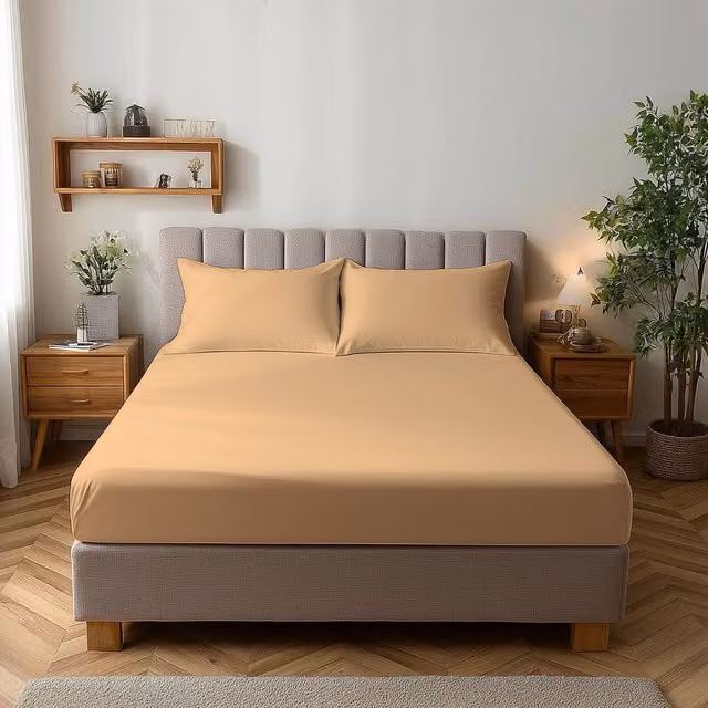 Snug City Super King Microfibre Soft Touch Fitted Sheet in Beige, W/D/H: 200 x 180 x 25 cm