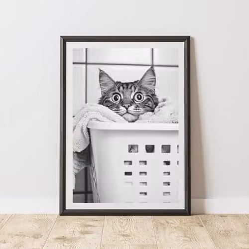 60 Second Makeover Cat In Laundry Basket Illustration Wall Art, Multicolour, A3
