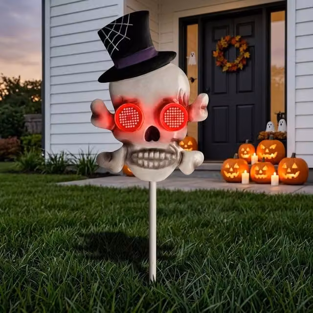 Garden Greatness Glowing Skull Halloween LED Stake Light in Multicolour, Red and White