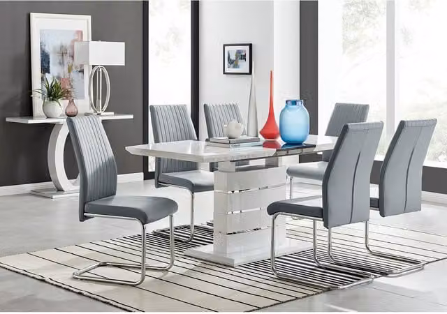 FurnitureboxUK Renato Grey High Gloss Extending Kitchen Dining Table and 6 Lorenzo Chairs