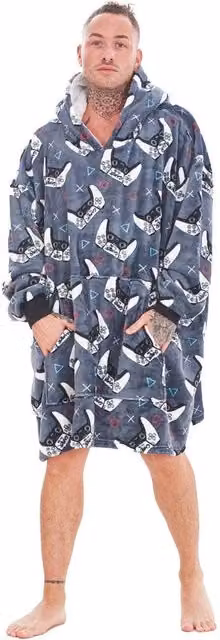 Gamer Men's Oversized Fleece Hoodie Blanket in Grey