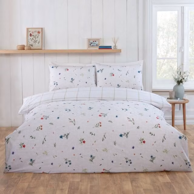 Rapport Home Meadow Floral Reversible Brushed Cotton Duvet Cover and Pillowcase Set, Multicolour, W/D/H: 200 x 200 cm, Pillowcase: 50 x 75 cm