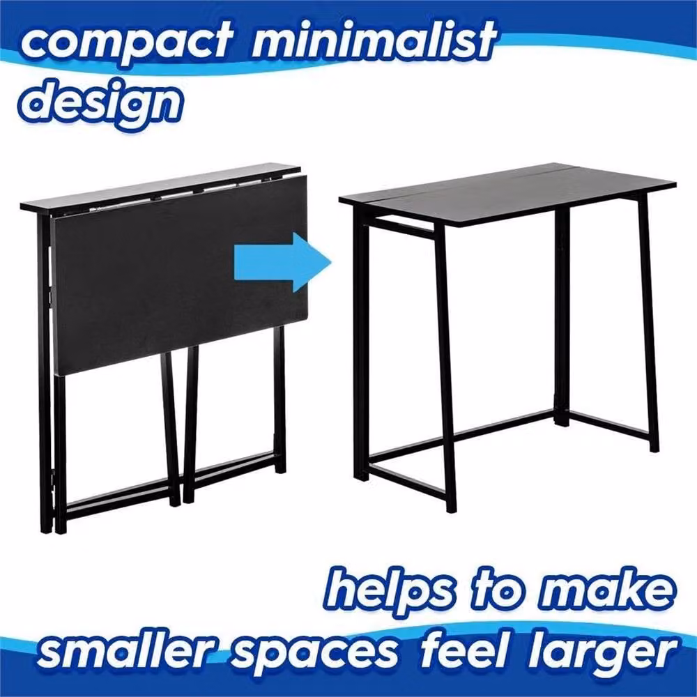 Nordara Black Wooden Folding Computer Desk with Drop Leaf Top – 5