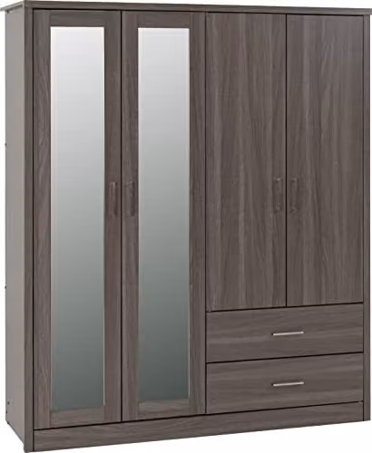 Seconique Lisbon 4 Door Wardrobe with Integrated Drawers and Mirror in Black Wood Grain, W/D/H: 187 x 53.5 x 157 cm – 1