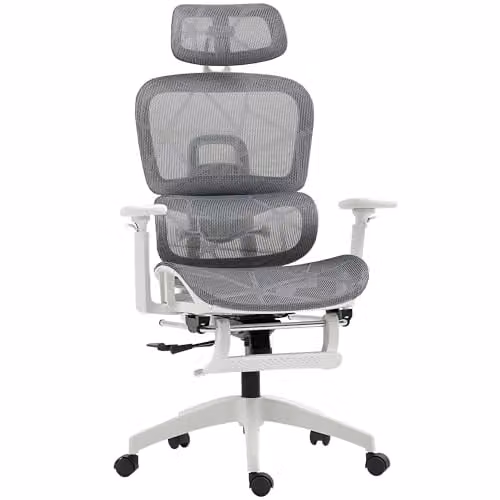 HOMCOM Ergonomic Swivel Office Chair with Headrest and Seat Depth Adjustment, Grey and White, H 122 x W 66 x D 64 cm – 1