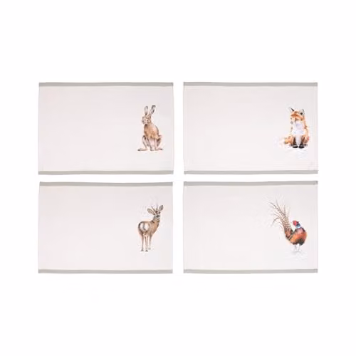 Wrendale Designs Set of 4 Multicolour Woodland Animal Cotton Placemats, W/D/H: 30.5 x 45.0 x 30.5 cm