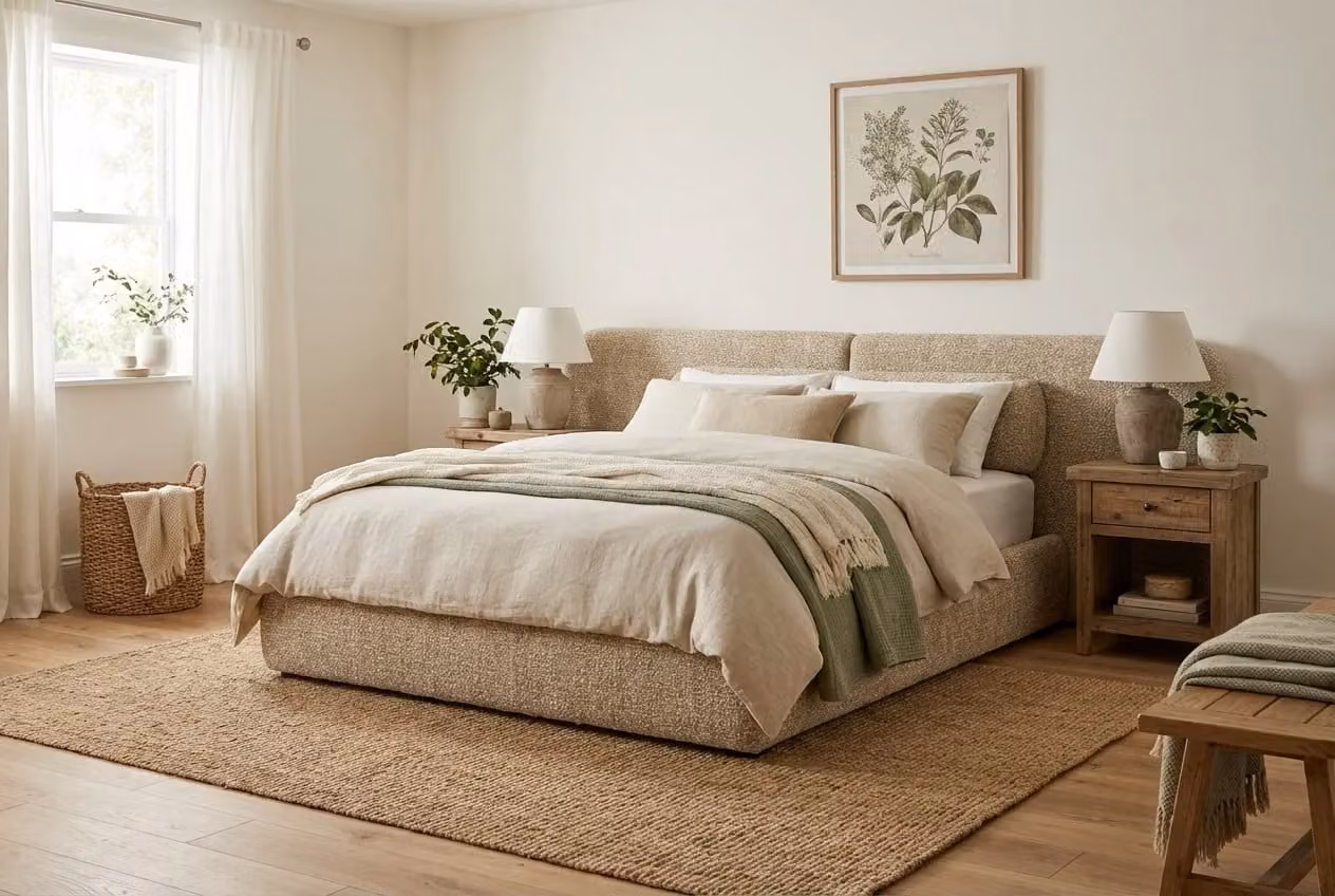 Araco Atelier Nova Upholstered Bed in Beige