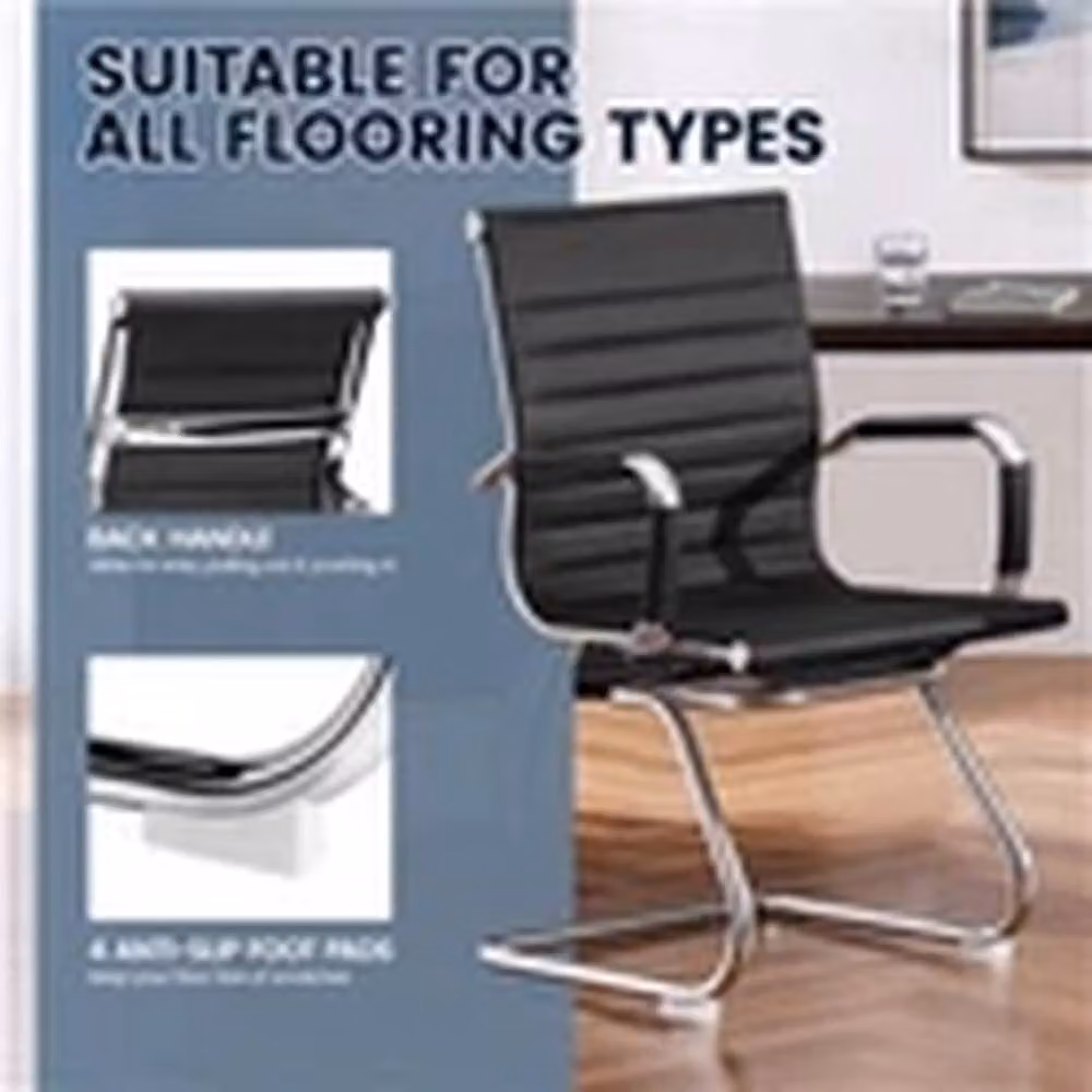 Havendro Set of 2 Black Faux Leather Office Guest Reception Chairs – 2
