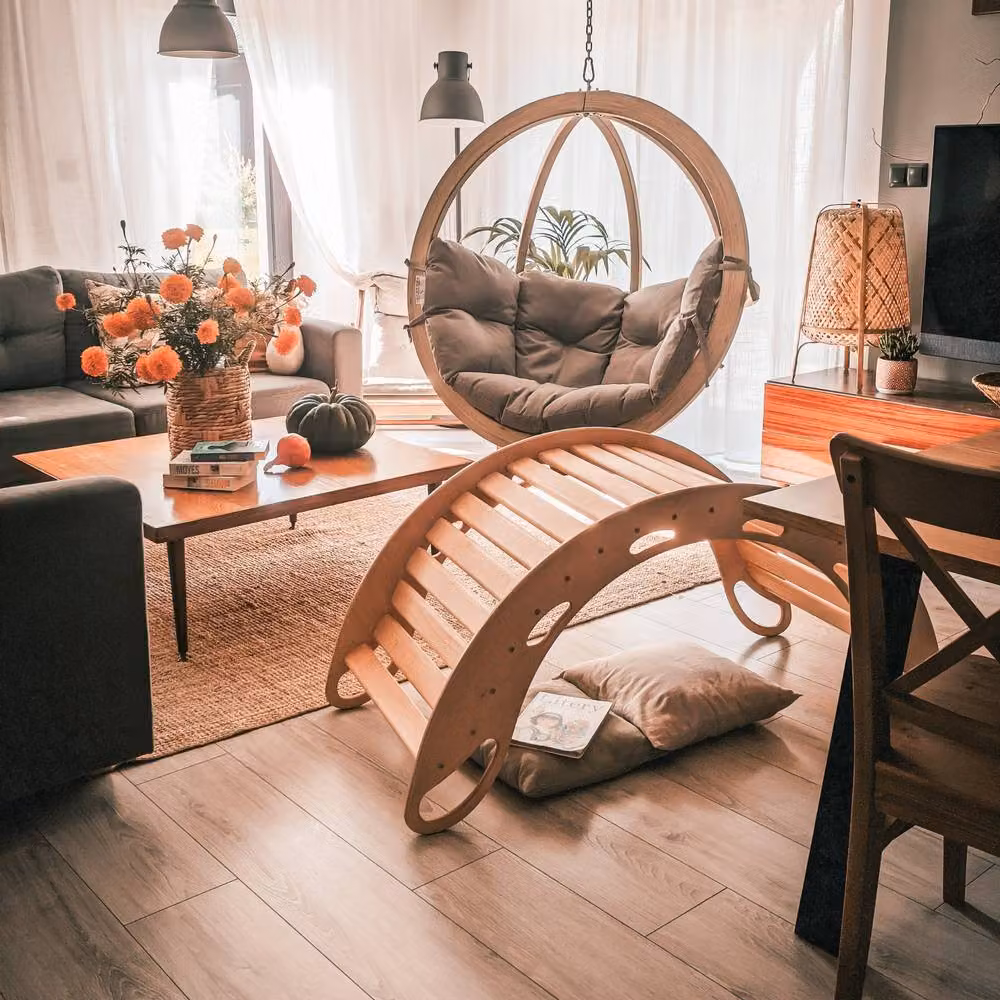 Amazonas Globo Single Hanging Egg Chair in Taupe with Spruce Wood for Indoor and Outdoor Use – 7