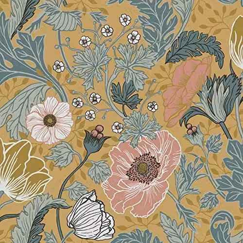A-Street Prints Apelviken Anemone Floral Vines Yellow and Multicolour Art Nouveau Botanical Wallpaper – 1