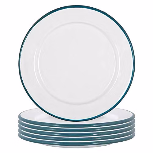 Argon Tableware Enamel Side Plates, Set of 6, Green and White, Diameter: 20 cm – 1