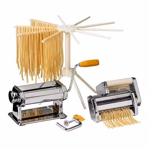 Orsina Silver Chrome Plated Steel Multi Pasta Maker Set for Spaghetti, Fettuccine, Tagliatelle and Ravioli