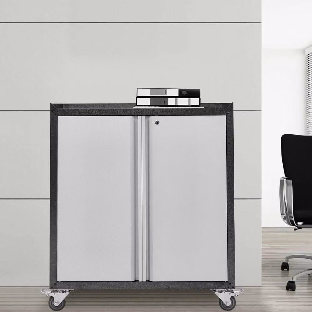 EONLION Lockable Metal Filing Cabinet with 2 Hinged Doors and Adjustable Shelves in Grey, Height: 100 cm – 3