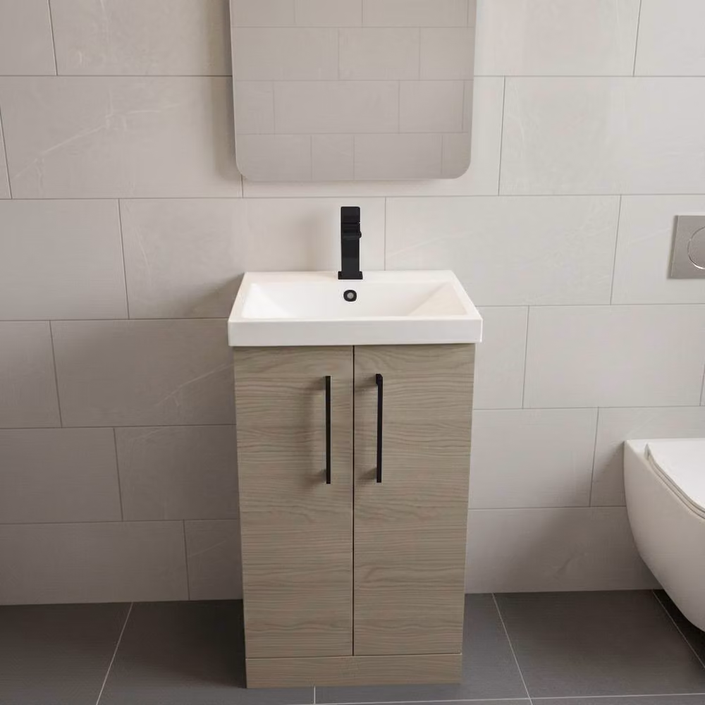 Balterley Modern Bathroom Vanity Unit with Basin and 2 Soft Close Doors in Solace Oak Brown, Width: 50 cm – 2