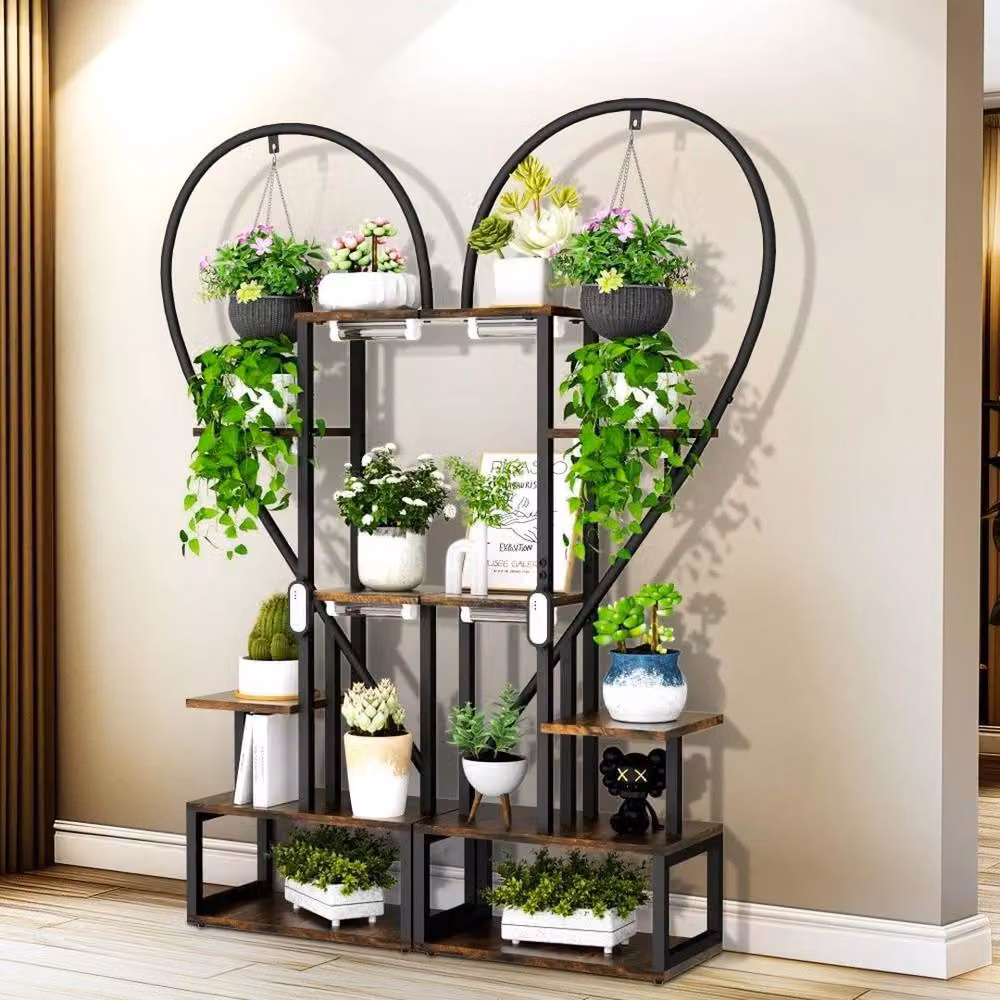 FORGEVIO XXL Indoor Plant Stand with 3 LED Grow Lights, Black, H 167 x W 112 x D 28 cm – 3