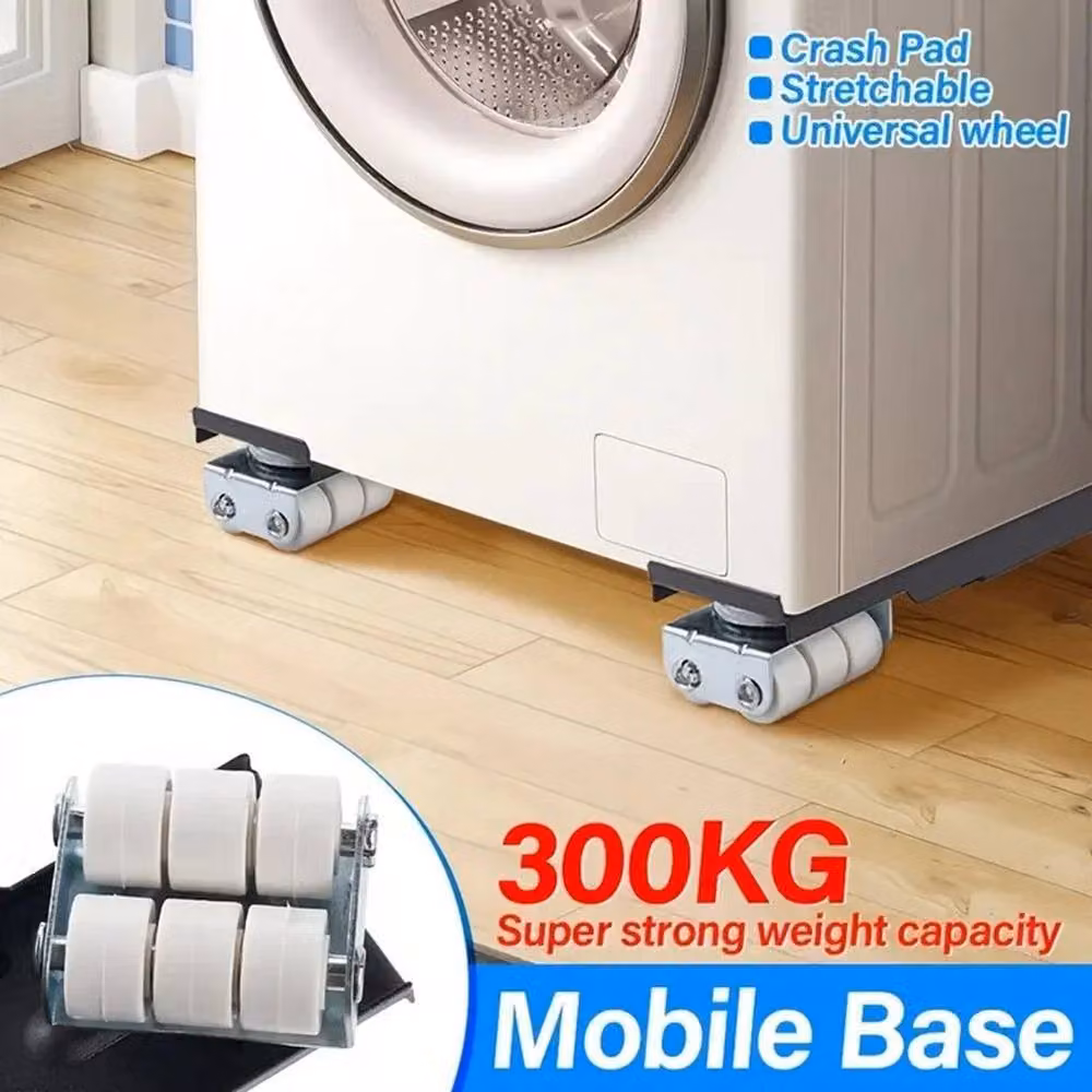 FLAVORA Heavy Duty Adjustable Appliance Rollers with Swivel Wheels, Black, W: 1000 cm, D: 52 cm – 4