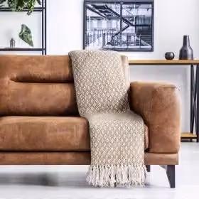 New Edge Blinds Stockholm Collection Woven Cotton Throw in Beige, W: 178 cm, L: 254 cm – 2