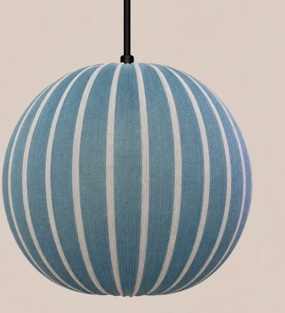 CGC Lighting Fleur Large 45cm Blue Striped Round Globe Lantern Fabric Lampshade – 1