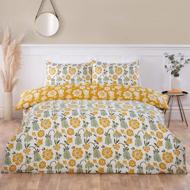 Rapport Home Victorian Bloom Reversible Microfibre Floral Duvet Cover and Pillowcase Set in Green and Multicolour, 90 x 200 cm