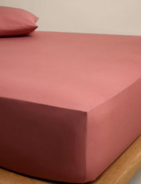 M&S Egyptian Cotton Deep Fitted Sheet Clay W/D/H: 140 x 200 cm