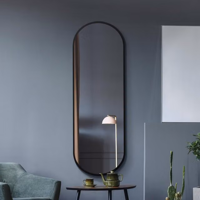 MirrorOutlet Vultus Double Arched Metal Framed Mirror in Black, Height: 180 cm