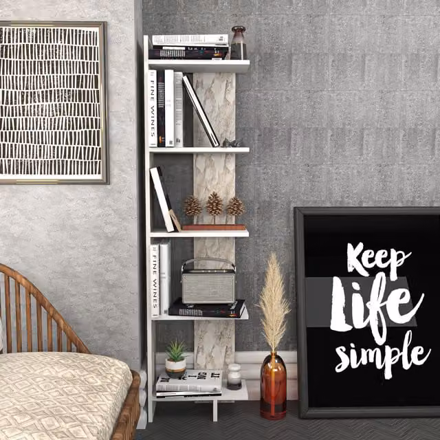 Decorotika Alica 5-Tier Corner Bookshelf in White and Orange