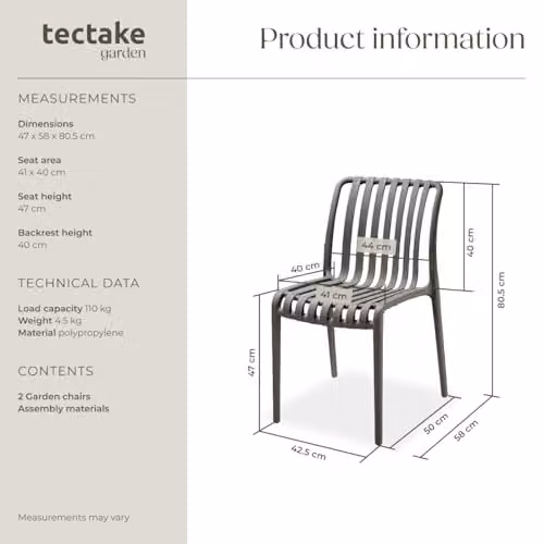 tectake Set of 2 Modern Slatted Garden Chairs in Anthracite Plastic for Terrace, Balcony or Garden – 3