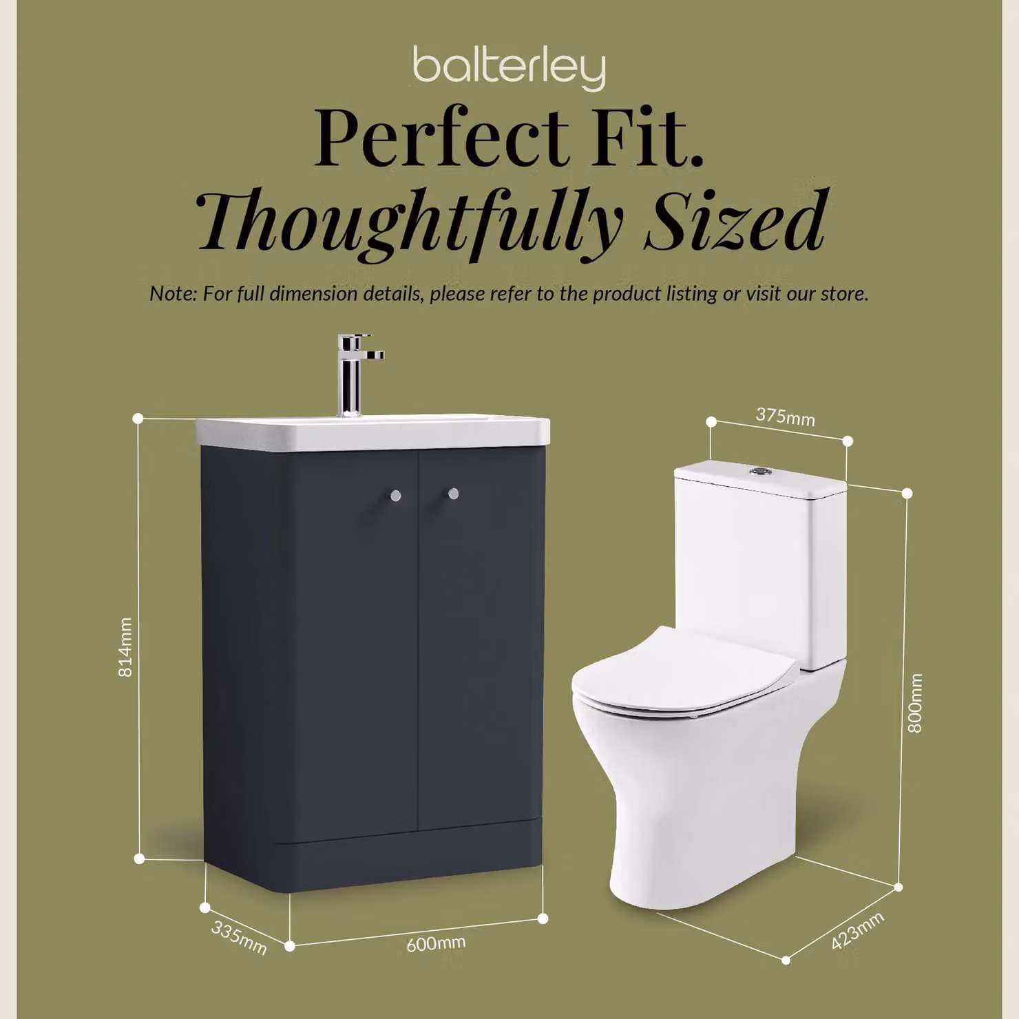 Balterley Floor Standing 2 Door Bathroom Vanity Unit with Tap and Toilet Pack, Dark Grey – 4