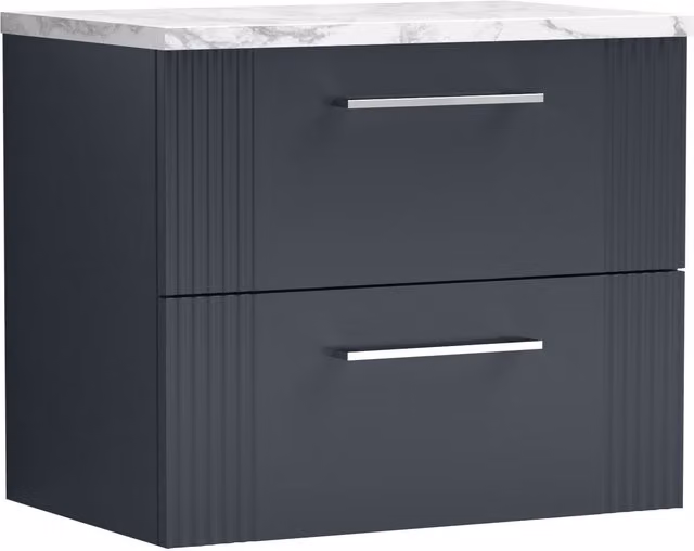 Balterley Modern 2 Drawer Wall Hung Vanity Unit with Marble Laminate Worktop, Grey, Width: 60 cm
