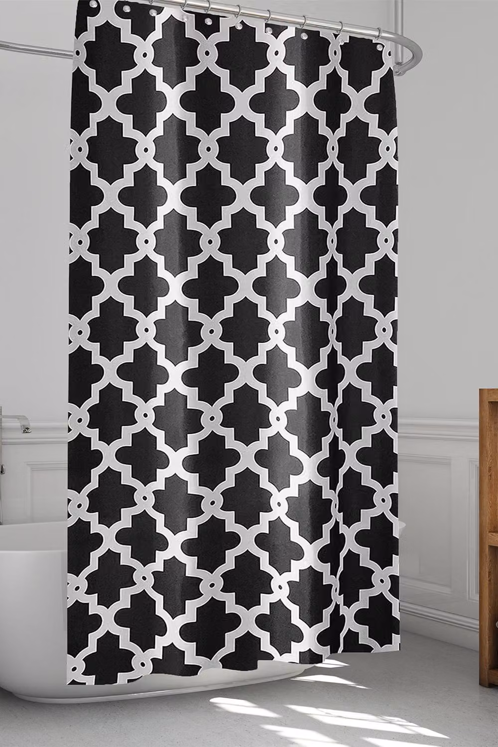 Neel Blue Trellis Black Polyester Shower Curtain with 12 Hooks, W: 180 cm, H: 180 cm – 6