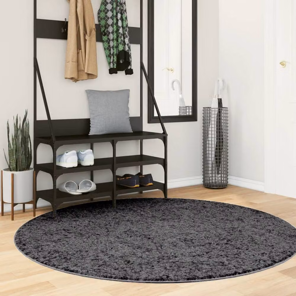 Berkfield Home Oviedo Round Short Pile Rug in Anthracite, Diameter: 160 cm – 2