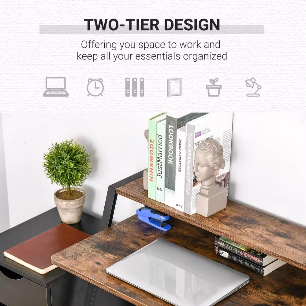 STILVORA Brown Writing Desk with Metal Frame and MDF Laminate Shelf, H 85.0 x W 84.0 x D 20.0 cm – 4