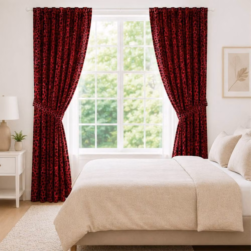 Smart Living Luxury Leopard Print Polycotton Curtains in Red, W: 167 cm, H: 183 cm – 2